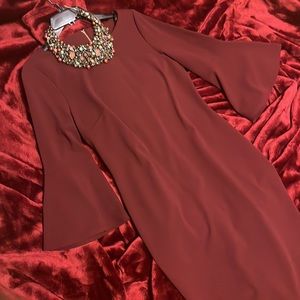 Calvin Klein Scuba Crepe Sheath, burgundy red, size 10 but see description